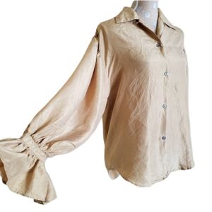100% silk puff sleeve blouse vintage gold harvest express medium